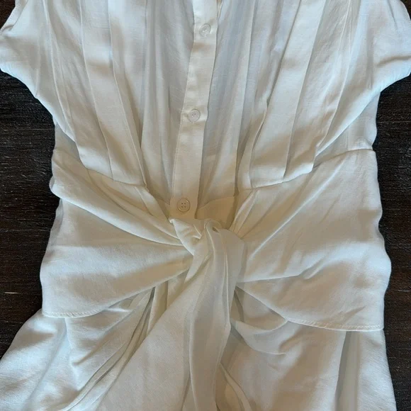 Do+Be Be White Button Front Tie Mini Dress Sleeveless Sz M Collared Flat Pleats - Picture 11 of 16